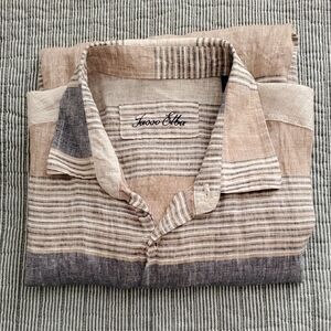Tasso Elba Striped Button-Down Shirt in Beige and Gray